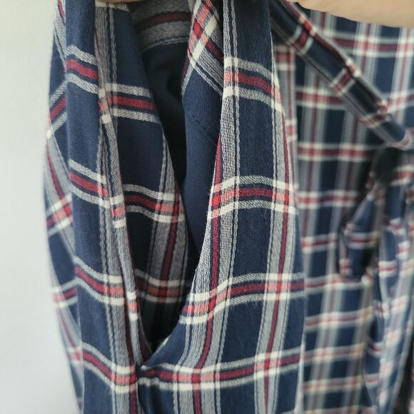 LOFT Plaid Ruffle Tie-Waist Dress Navy Red Plaid with Pockets Americana - Picture 9 of 12